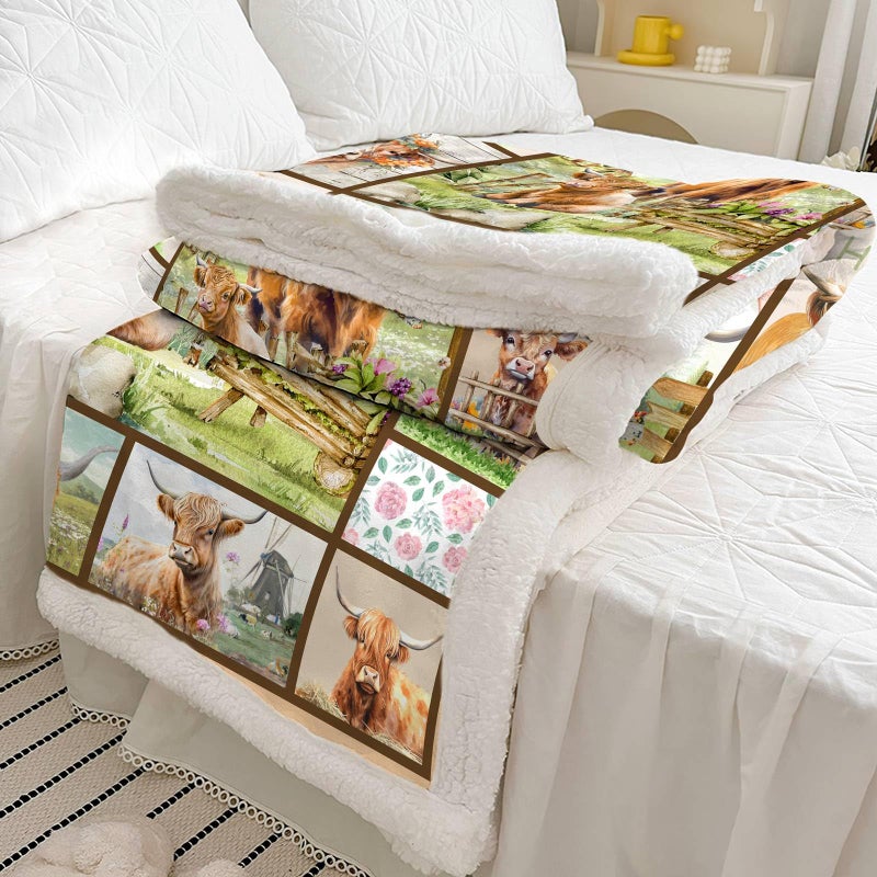 Belperan Highland Cow Print Blanket and Throws Cute Farm Animal Cow Gifts Throw Blankets Soft Cozy Plush Warm Bedding Blanket for Girls Kids Adults Couch Travel - Image 5